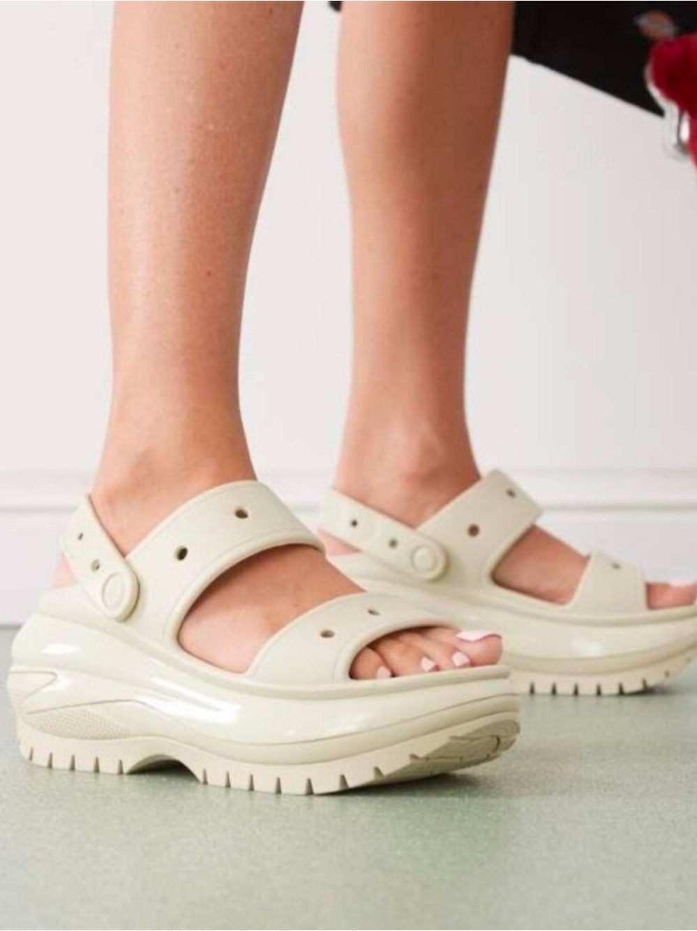 CROCS Cream Platform Double-Strap Sandals